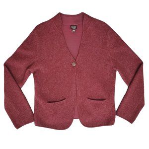 Eileen Fisher One Button Cardigan Women's Large Burgundy Lambswool Sweater A19